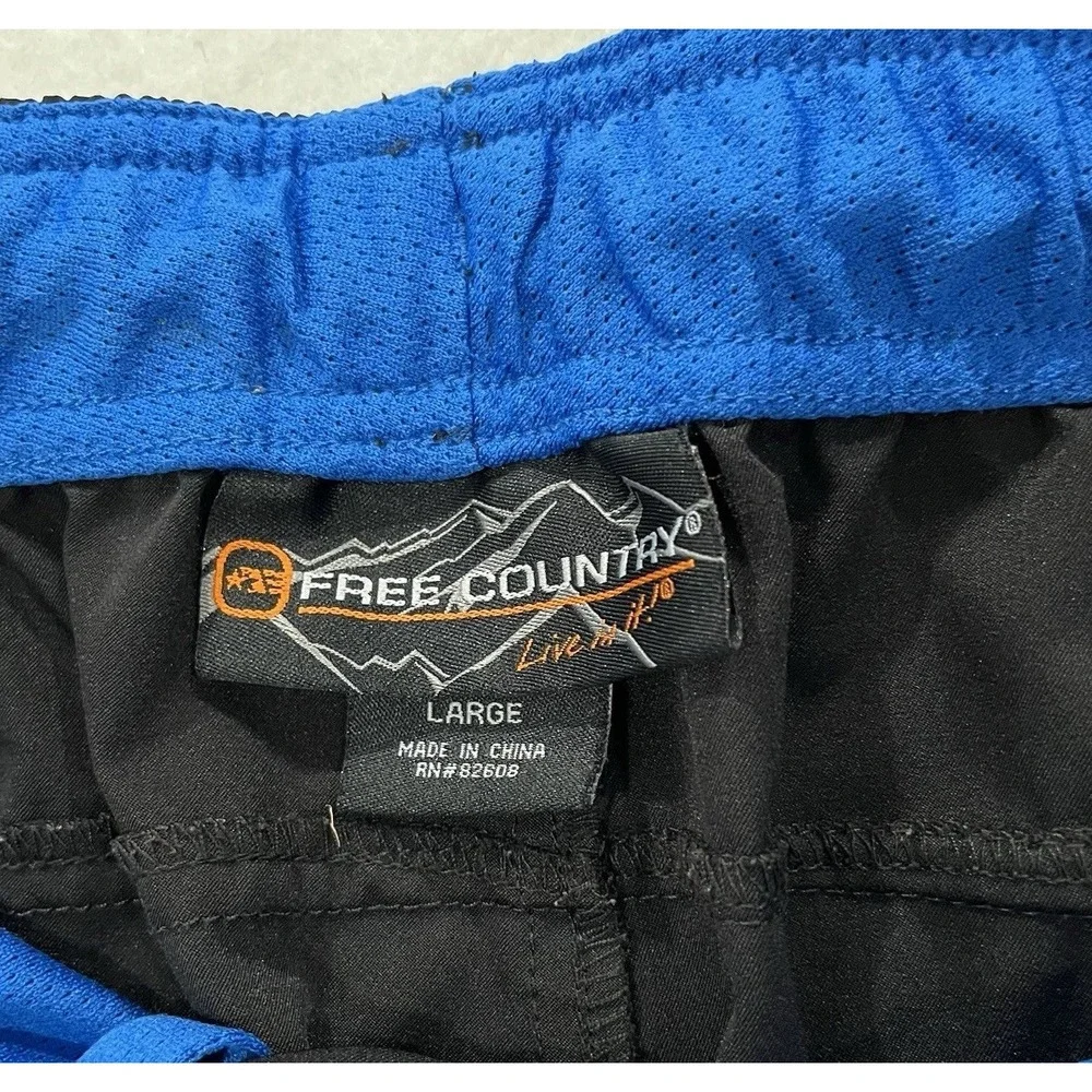 Free Country Men's Black Ankle Zip Micro-Tech Blue Accents Pants Large Y2K
